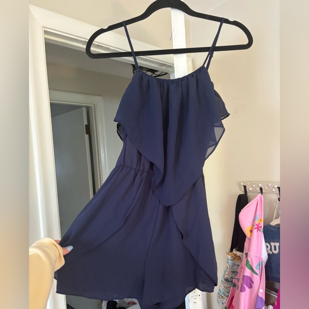 Navy ruffle romper